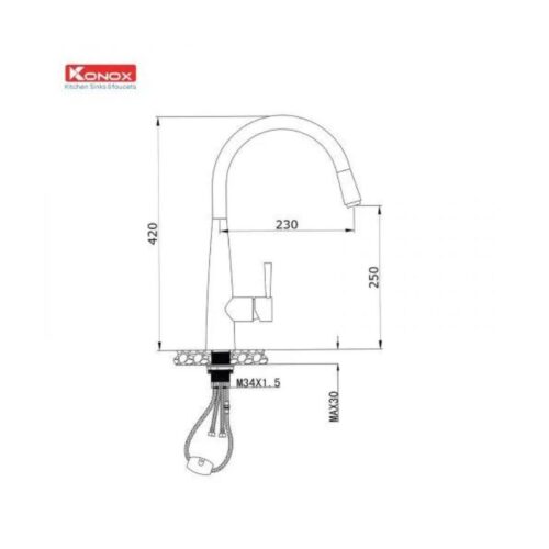 thông số kỹ thuật của Vòi rửa bát dây rút Konox KN1901B